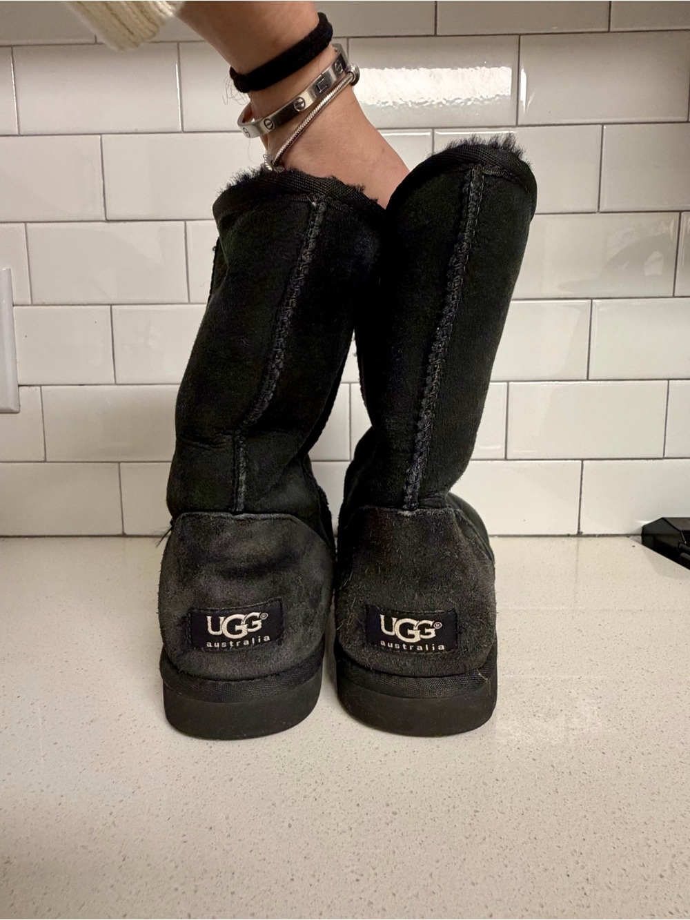 UGG Black Mid-Calf Shearling-Lined Boots